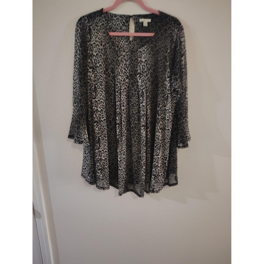 Est. 1946 Womens Grey Leopard Print Bell Sleeve Tunic Top Plus Size 14/16W